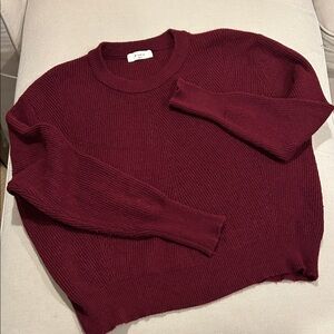 Elodie Cranberry Cropped Ribbed Crewneck with Stretch M